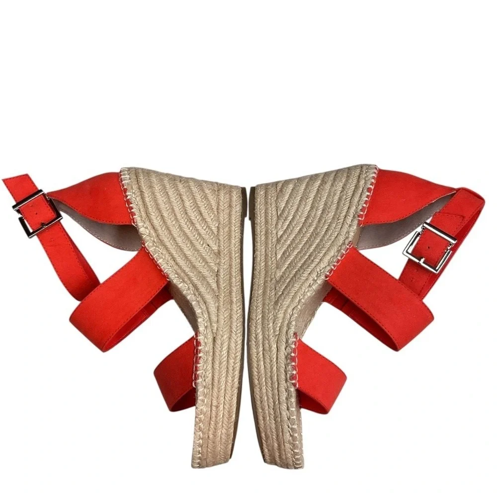 INC International Concepts Coral Red Platform Wedge Espadrille Sandals‎ Size 7.5